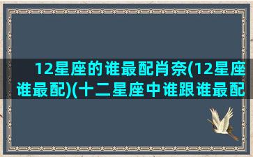 12星座的谁最配肖奈(12星座谁最配)(十二星座中谁跟谁最配)