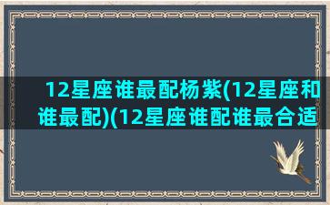 12星座谁最配杨紫(12星座和谁最配)(12星座谁配谁最合适)