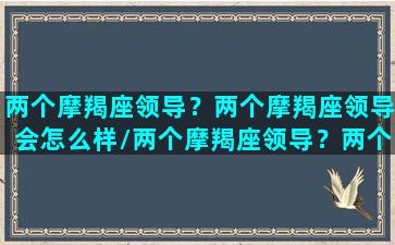 两个摩羯座领导？两个摩羯座领导会怎么样/两个摩羯座领导？两个摩羯座领导会怎么样-我的网站