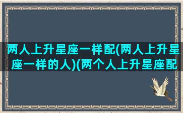 两人上升星座一样配(两人上升星座一样的人)(两个人上升星座配对)