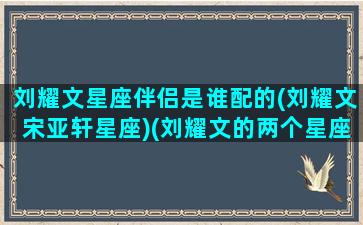 刘耀文星座伴侣是谁配的(刘耀文宋亚轩星座)(刘耀文的两个星座)