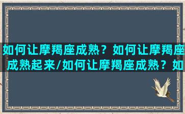 如何让摩羯座成熟？如何让摩羯座成熟起来/如何让摩羯座成熟？如何让摩羯座成熟起来-我的网站