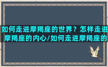 如何走进摩羯座的世界？怎样走进摩羯座的内心/如何走进摩羯座的世界？怎样走进摩羯座的内心-我的网站