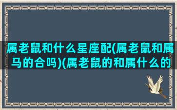 属老鼠和什么星座配(属老鼠和属马的合吗)(属老鼠的和属什么的最般配)