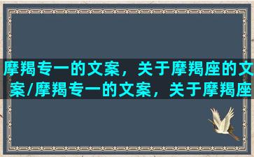 摩羯专一的文案，关于摩羯座的文案/摩羯专一的文案，关于摩羯座的文案-我的网站