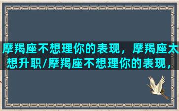 摩羯座不想理你的表现，摩羯座太想升职/摩羯座不想理你的表现，摩羯座太想升职-我的网站