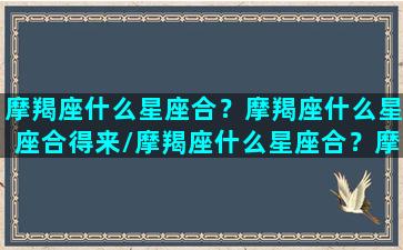 摩羯座什么星座合？摩羯座什么星座合得来/摩羯座什么星座合？摩羯座什么星座合得来-我的网站