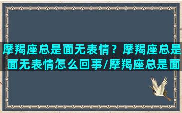 摩羯座总是面无表情？摩羯座总是面无表情怎么回事/摩羯座总是面无表情？摩羯座总是面无表情怎么回事-我的网站