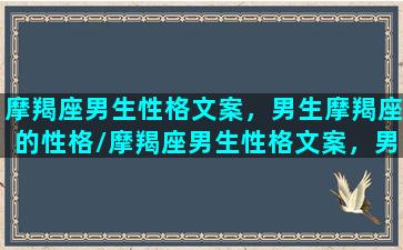 摩羯座男生性格文案，男生摩羯座的性格/摩羯座男生性格文案，男生摩羯座的性格-我的网站