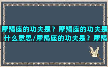 摩羯座的功夫是？摩羯座的功夫是什么意思/摩羯座的功夫是？摩羯座的功夫是什么意思-我的网站