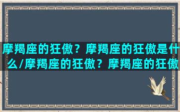 摩羯座的狂傲？摩羯座的狂傲是什么/摩羯座的狂傲？摩羯座的狂傲是什么-我的网站