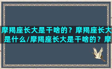 摩羯座长大是干啥的？摩羯座长大是什么/摩羯座长大是干啥的？摩羯座长大是什么-我的网站