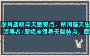 摩羯座领导天赋特点，摩羯座天生领导者/摩羯座领导天赋特点，摩羯座天生领导者-我的网站