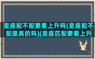 星座配不配要看上升吗(星座配不配是真的吗)(星座匹配要看上升星座吗)