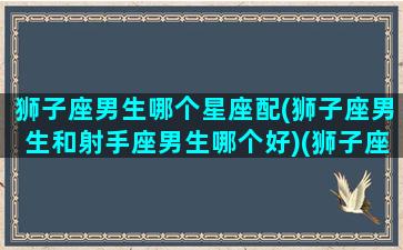 狮子座男生哪个星座配(狮子座男生和射手座男生哪个好)(狮子座男和射手座男配对指数)