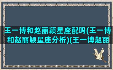 王一博和赵丽颖星座配吗(王一博和赵丽颖星座分析)(王一博赵丽颖合盘)