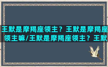 王默是摩羯座领主？王默是摩羯座领主嘛/王默是摩羯座领主？王默是摩羯座领主嘛-我的网站