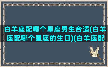 白羊座配哪个星座男生合适(白羊座配哪个星座的生日)(白羊座配哪个星座最好)